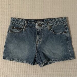 l.e.i. Blue Light Wash Denim Jean Low Rise Shortie Shorts Womens Size 7 Y2K